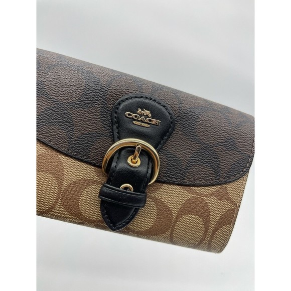 Coach C6897 Kleo Wallet In Blocked Signature Canvas Khaki Brown NWT Org $228 - Picture 3 of 9